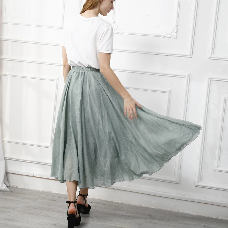 High Quality Cotton Linen Maxi Skirt