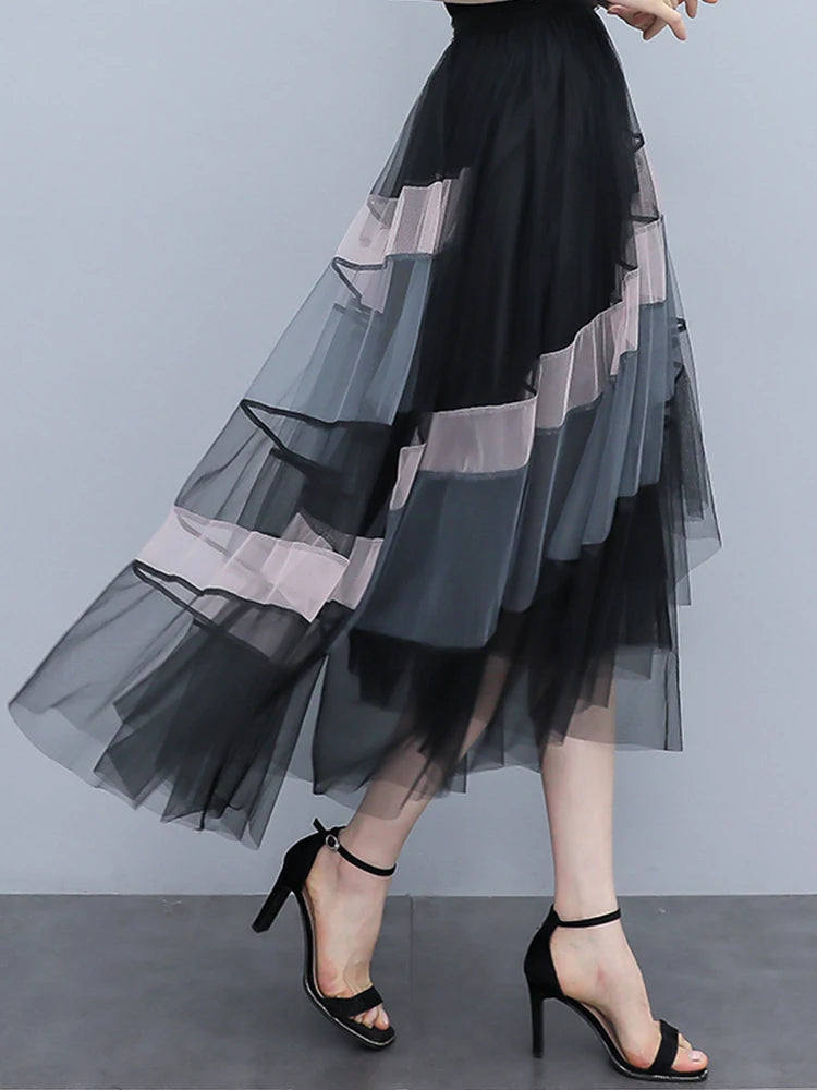 TIGENA Fashion Patchwork Tulle Long Skirt