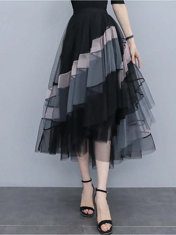 TIGENA Fashion Patchwork Tulle Long Skirt