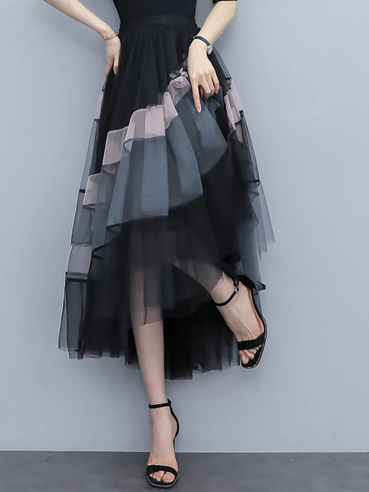 TIGENA Fashion Patchwork Tulle Long Skirt